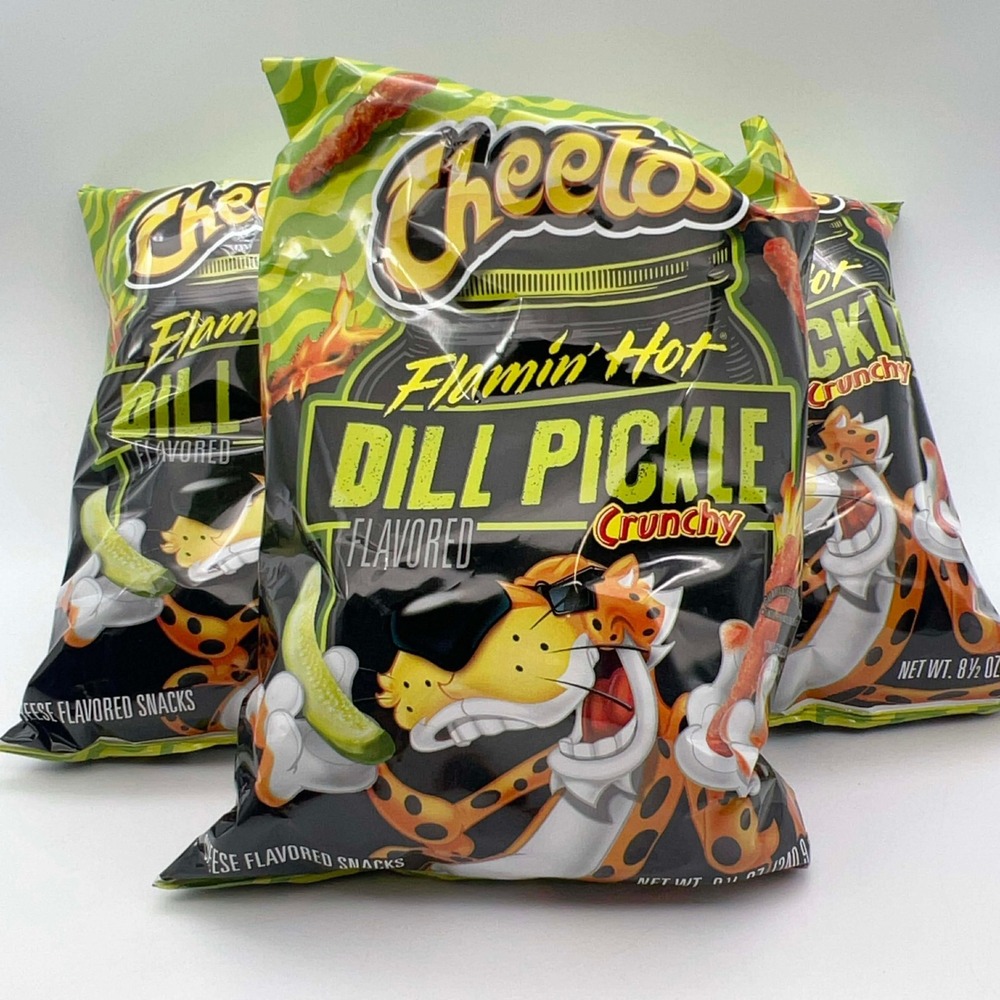 Cheetos Flamin Hot Dill Pickle Crunchy Cheese Snack chips 8.5 Oz Bags Set of‎ 3
